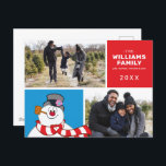 Cartão Postal De Festividades Colagem De Fotos Da Família Snowman Holiday<br><div class="desc">Celebrar o Feriado com Frosty,  o Homem de Neve! Personalize este Cartão-postal de Feriado Snowman com as suas duas fotografias de família favoritas e o seu texto personalizado!</div>