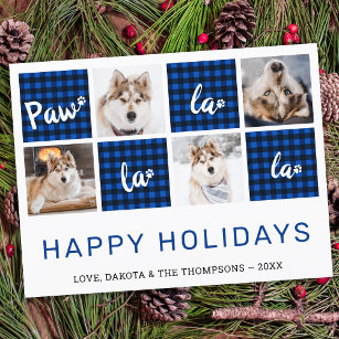 Cartão Postal De Festividades Colagem de Fotos da Xadrez de Pet de Paw La La Blu