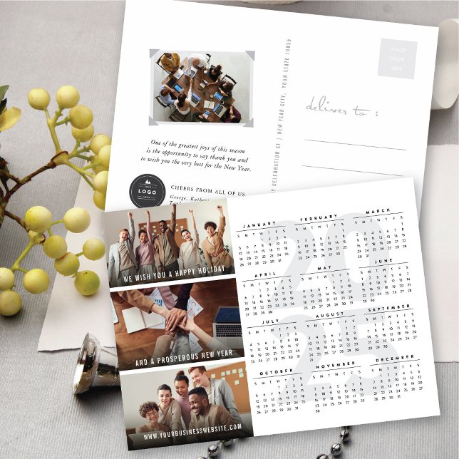 Cartão Postal De Festividades Colagem de Fotos de Ano Novo de Calendário Minimal (Minimalist 2025 Calendar New Year 3 Photo Collage Holiday Postcard @ fat_fa_tin)