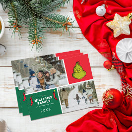 Cartão Postal De Festividades Colagem de Fotos de Família do Grinch no Natal