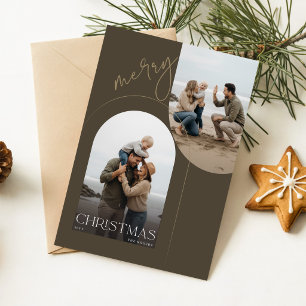 Cartão Postal De Festividades Colagem de Fotos de Família Rústico Feliz Natal