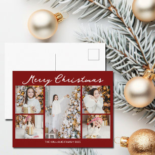 Cartão Postal De Festividades Colagem de Fotos de Natal Alegre Vermelho Moderno