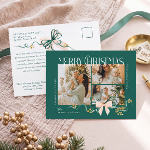 Cartão Postal De Festividades Colagem de Fotos de Natal Arco Verde Aquarela