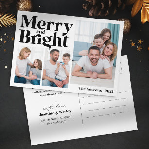 Cartão Postal De Festividades Colagem de Fotos de Natal da Família Alegre e Bril