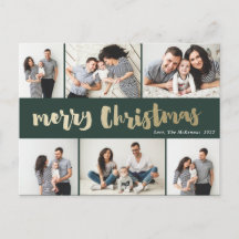 Colagem de Fotos de Natal Dourada e Feliz, manuscr