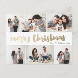 Cartão Postal De Festividades Colagem de Fotos de Natal Dourado Manuscrito