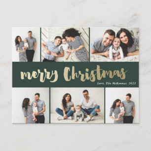 Cartão Postal De Festividades Colagem de Fotos de Natal em Dourado Manuscrito