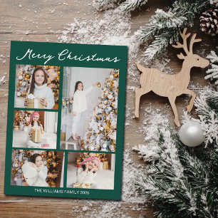 Cartão Postal De Festividades Colagem de Fotos de Natal Feliz Manuscrita Verde