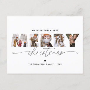 Cartão Postal De Festividades Colagem de Fotos de Natal Feliz Prata Elegante