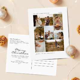 Cartão Postal De Festividades Colagem de Fotos de Natal Minimalista para Família