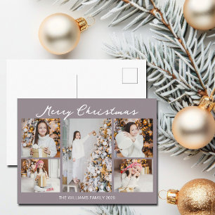 Cartão Postal De Festividades Colagem de Fotos de Natal Moderno Rosa Malva