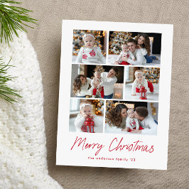 Cartão Postal De Festividades Colagem de Fotos de Natal Moderno Vermelho Script 