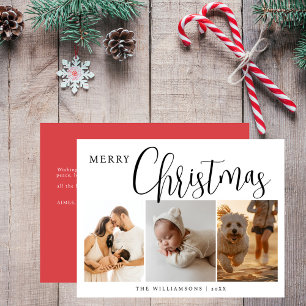 Cartão Postal De Festividades Colagem de Fotos de Natal Simples Minimalista Verm