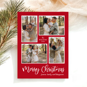 Cartão Postal De Festividades Colagem de Fotos de Natal Vermelho