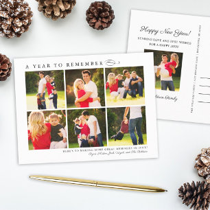 Cartão Postal De Festividades Colagem de Fotos de Um Ano para Recordar Ano Novo