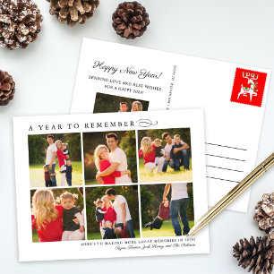 Cartão Postal De Festividades Colagem de Fotos de Um Ano para Recordar Ano Novo