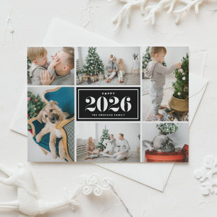 Cartão Postal De Festividades Colagem de fotos do Feliz ano novo Black 2025