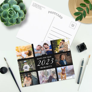 Cartão Postal De Festividades Colagem de Fotos do Feliz ano novo Moderno 8
