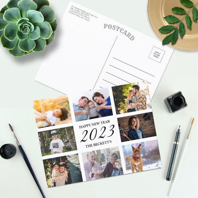 Cartão Postal De Festividades Colagem de Fotos do Feliz ano novo Moderno 8 (Criador carregado)