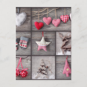 Cartão Postal De Festividades Colagem de fotos do Natal sobre a madeira cinzenta