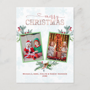 Cartão Postal De Festividades Colagem de Fotos Elegante Tipografia de Natal Feli