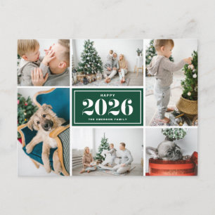 Cartão Postal De Festividades Colagem de Fotos Feliz Ano Novo 2027 Verde