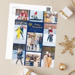 Cartão Postal De Festividades Colagem de Fotos Moderna da Família Hanukkah Azul<br><div class="desc">Cartaz personalizável da família judia com foto-colagem Hanukkah com uma coleção de fotos de inverno. Adicione 9 das suas memórias favoritas de Chanukah neste moderno layout de 9 fotografias em torno de uma menorah e um roteiro dourado. Feliz cartão postal Hanukkah.</div>