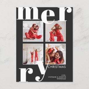 Cartão Postal De Festividades Colagem de Fotos Negra de Natal Moderno