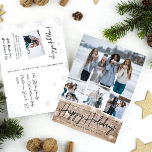 Cartão Postal De Festividades Colagem de Fotos Rustic Wood Snowflake