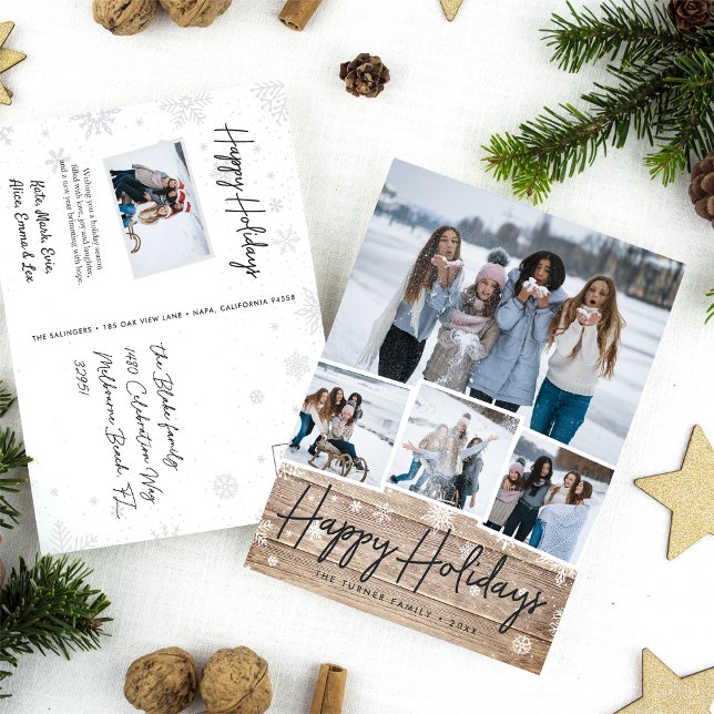 Cartão Postal De Festividades Colagem de Fotos Rustic Wood Snowflake (Criador carregado)
