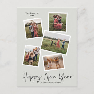 Cartão Postal De Festividades Colagem de Fotos Simples Ano Novo 5