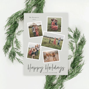 Cartão Postal De Festividades Colagem de Fotos Simples Script Felizes Festas 5