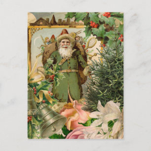 Cartão Postal De Festividades Colagem de Natal do Papai Noel Verde do Velho Mund