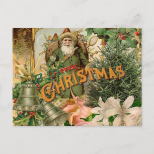 Cartão Postal De Festividades Colagem de Natal do Papai Noel Verde do Velho Mund