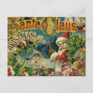Cartão Postal De Festividades Colagem de Natal do Papai Noel Vitoriano Antigo