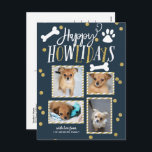 Cartão Postal De Festividades Colagem Feliz Howlidays | Foto de Natal<br><div class="desc">Espalhe o amor nessa temporada de festas com um cartão-postal de "festas de na moda pawsitivamente". Esta placa apresenta uma colagem de 4 de suas fotos favoritas com elementos em um falso confetti dourado. Adicione seu endereço de devolução pré-impresso ao verso.</div>