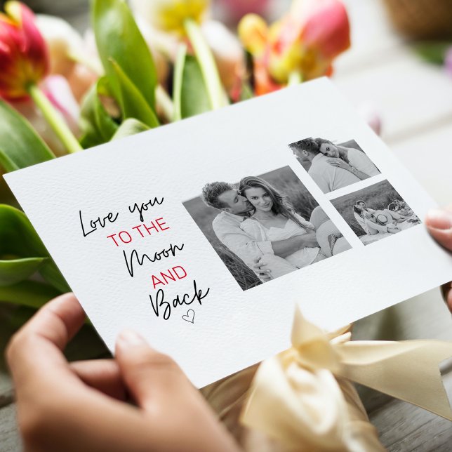 Cartão Postal De Festividades Colagem Foto Do Casal E Citação Romântica Na Lua (Criador carregado)