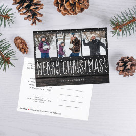 Cartão Postal De Festividades Colagem fotográfica de madeira rústica de Natal fe