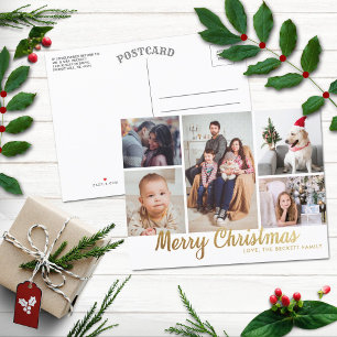 Cartão Postal De Festividades Colagem Fotográfica de Natal 5, Dourada, com na m