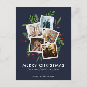 Cartão Postal De Festividades Colagem Natalina Moderna Personalizada com Azevinh