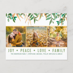 Cartão Postal De Festividades Colagem verde da foto de família do amor da paz d