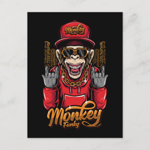 Cartão Postal De Festividades Colar de Corrente de Ouro com Macaco Urbano Street
