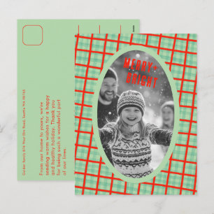 Cartão Postal De Festividades Colar de Natal Xadrez Plaid Personalizado com Foto