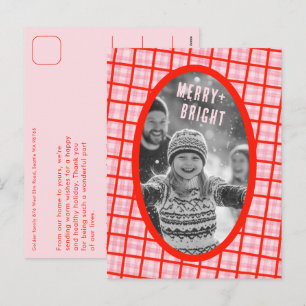 Cartão Postal De Festividades Colar de Natal Xadrez Plaid Personalizado com Foto