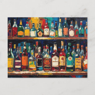 Cartão Postal De Festividades "Coleção de Garrafas da Prateleira do Bar" (Estilo