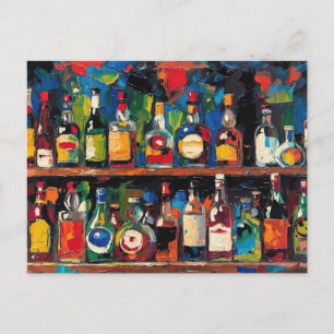 Cartão Postal De Festividades "Coleção de Garrafas da Prateleira do Bar" (Estilo