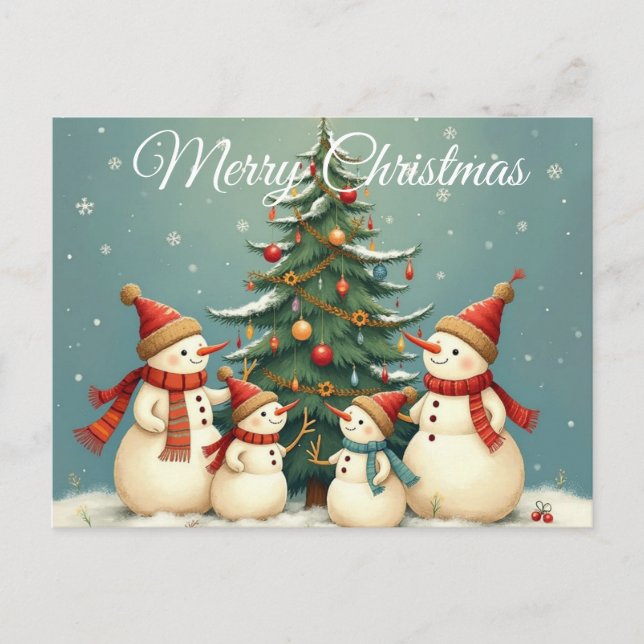 Cartão Postal De Festividades Coleção de Natal da Família Festivo Snowman (Frente)