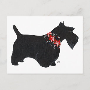 Cartão Postal De Festividades Coleira de Férias para Terrier Escocês Preto