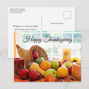 Cartão Postal De Festividades Colheita Clássica de Ação de Graças na Mesa da Cor