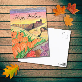 Cartão Postal De Festividades Colheita de Artes Folhosas do outono de Halloween
